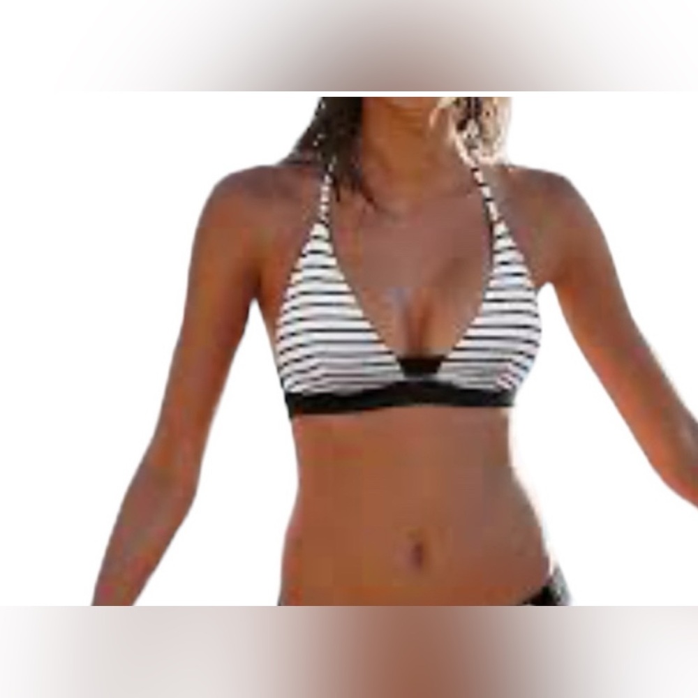 NWOT Victoria’s Secret Sunkissed Triangle Bikini Swim Top Black White Striped L
